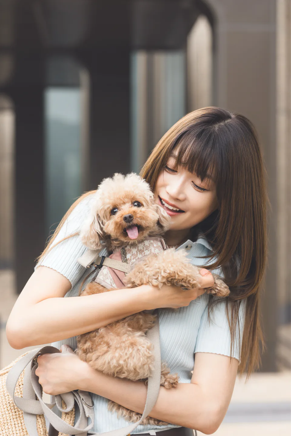 愛犬を抱くLa Sana Premiorのモデル